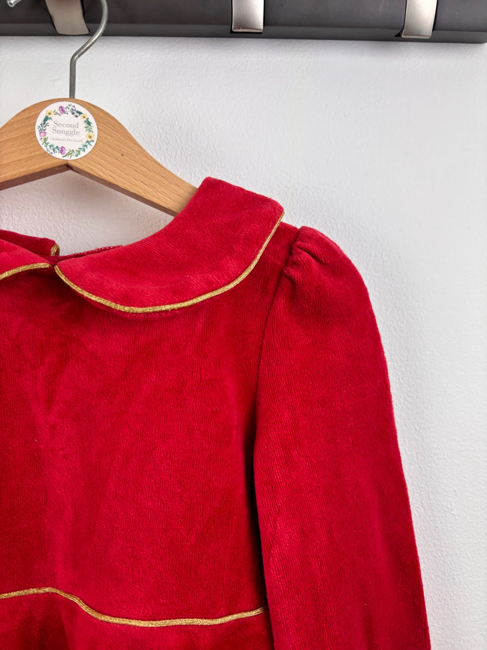Polarn O. Pyret Red Velvet Peter Pan Collar Dress 3-4 Years-Dresses-Second Snuggle Preloved
