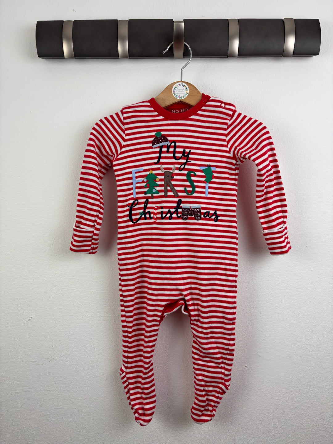Fred & Flo Red Stripe My First Christmas Sleepsuit 3-6 Months-Sleepsuits-Second Snuggle Preloved