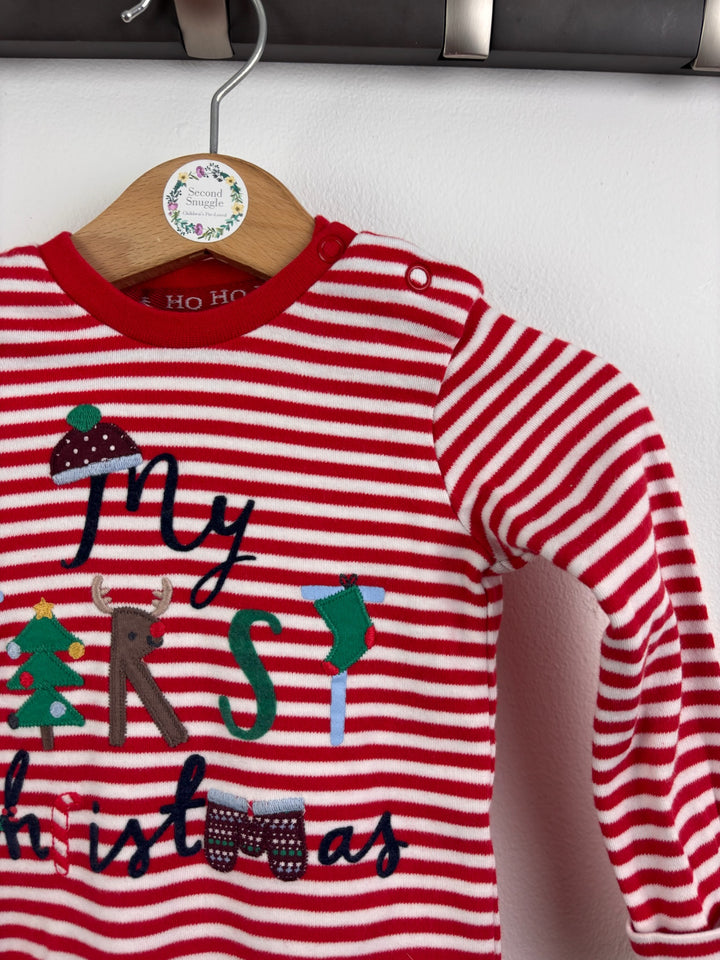 Fred & Flo Red Stripe My First Christmas Sleepsuit 3-6 Months-Sleepsuits-Second Snuggle Preloved