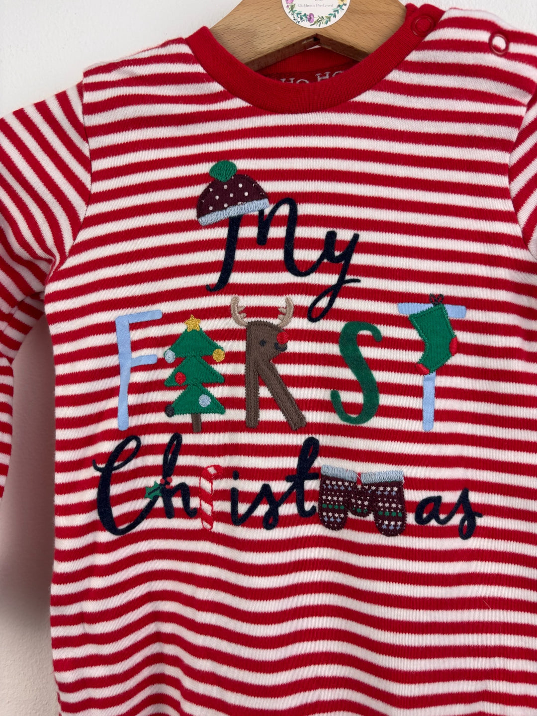 Fred & Flo Red Stripe My First Christmas Sleepsuit 3-6 Months-Sleepsuits-Second Snuggle Preloved