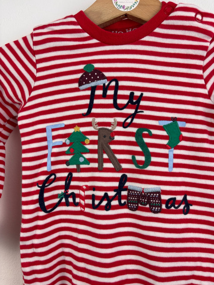 Fred & Flo Red Stripe My First Christmas Sleepsuit 3-6 Months-Sleepsuits-Second Snuggle Preloved