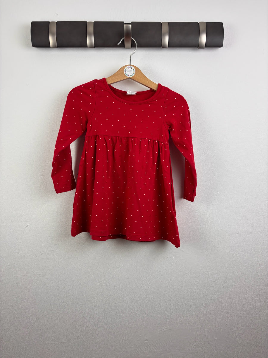 H&M Red Spot Long Sleeve Dress 12-18 Months-Dresses-Second Snuggle Preloved