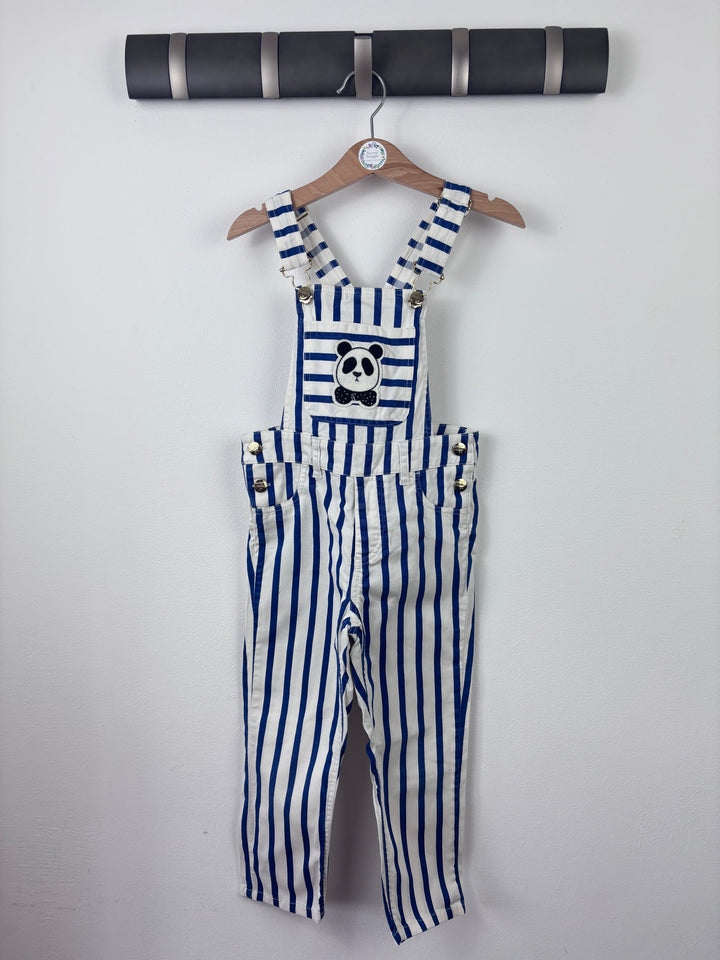 Mini Rodini Blue And White Striped Panda Dungarees 92/98 (2-3 Years)-Dungarees-Second Snuggle Preloved
