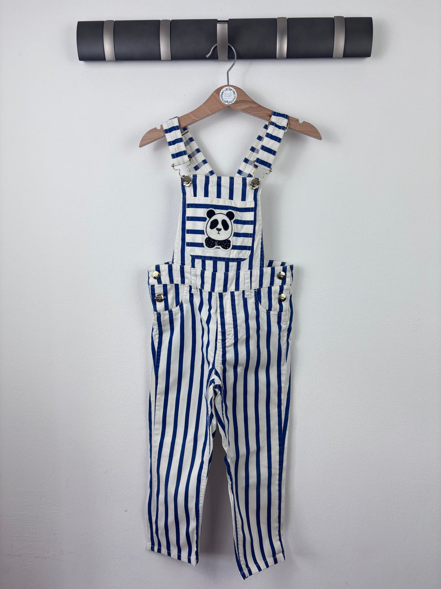Mini Rodini Blue And White Striped Panda Dungarees 92/98 (2-3 Years)-Dungarees-Second Snuggle Preloved