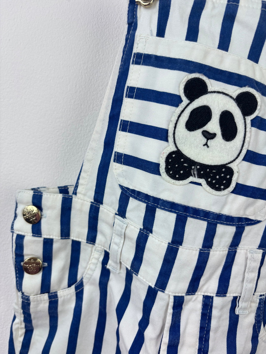 Mini Rodini Blue And White Striped Panda Dungarees 92/98 (2-3 Years)-Dungarees-Second Snuggle Preloved