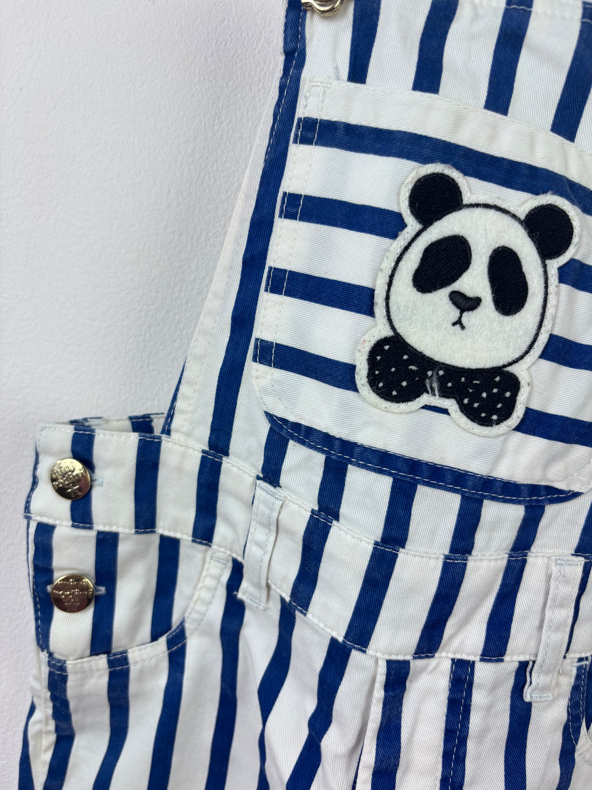 Mini Rodini Blue And White Striped Panda Dungarees 92/98 (2-3 Years)-Dungarees-Second Snuggle Preloved