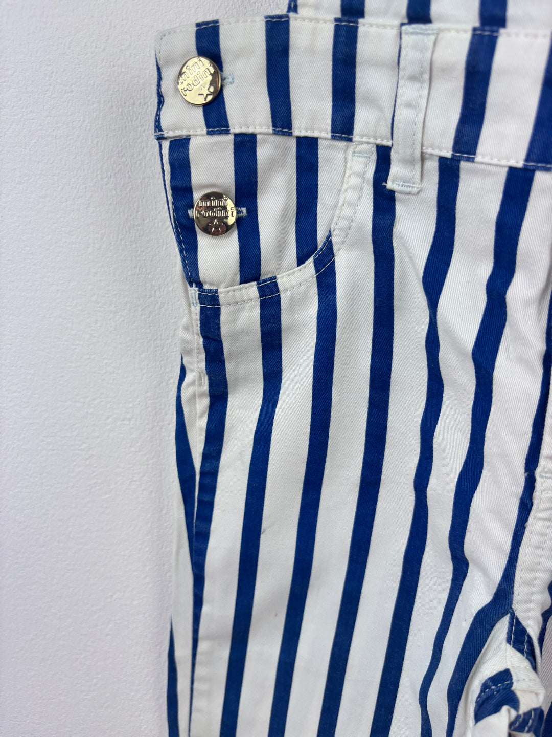 Mini Rodini Blue And White Striped Panda Dungarees 92/98 (2-3 Years)-Dungarees-Second Snuggle Preloved