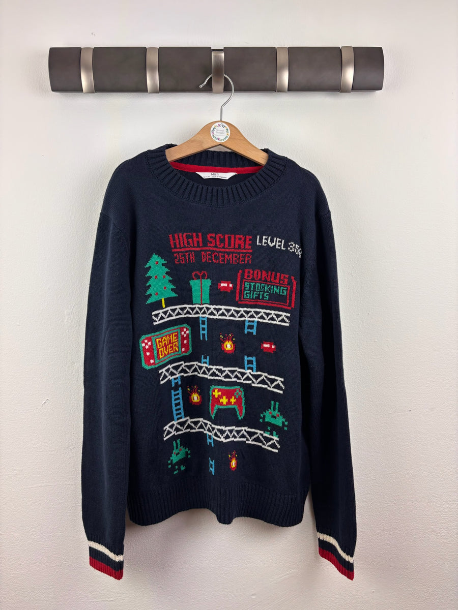 M&S Navy Gaming Christmas Jumper 10-11 Years-Jumpers-Second Snuggle Preloved