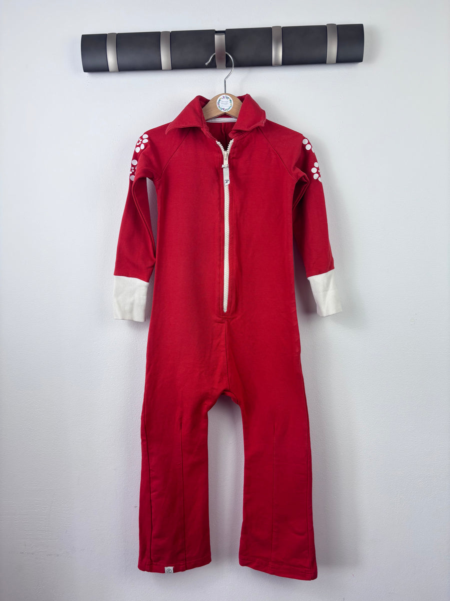 Alba Red Long Sleeve Zip Up Playsuit 104 (3-4 Years)-Rompers-Second Snuggle Preloved