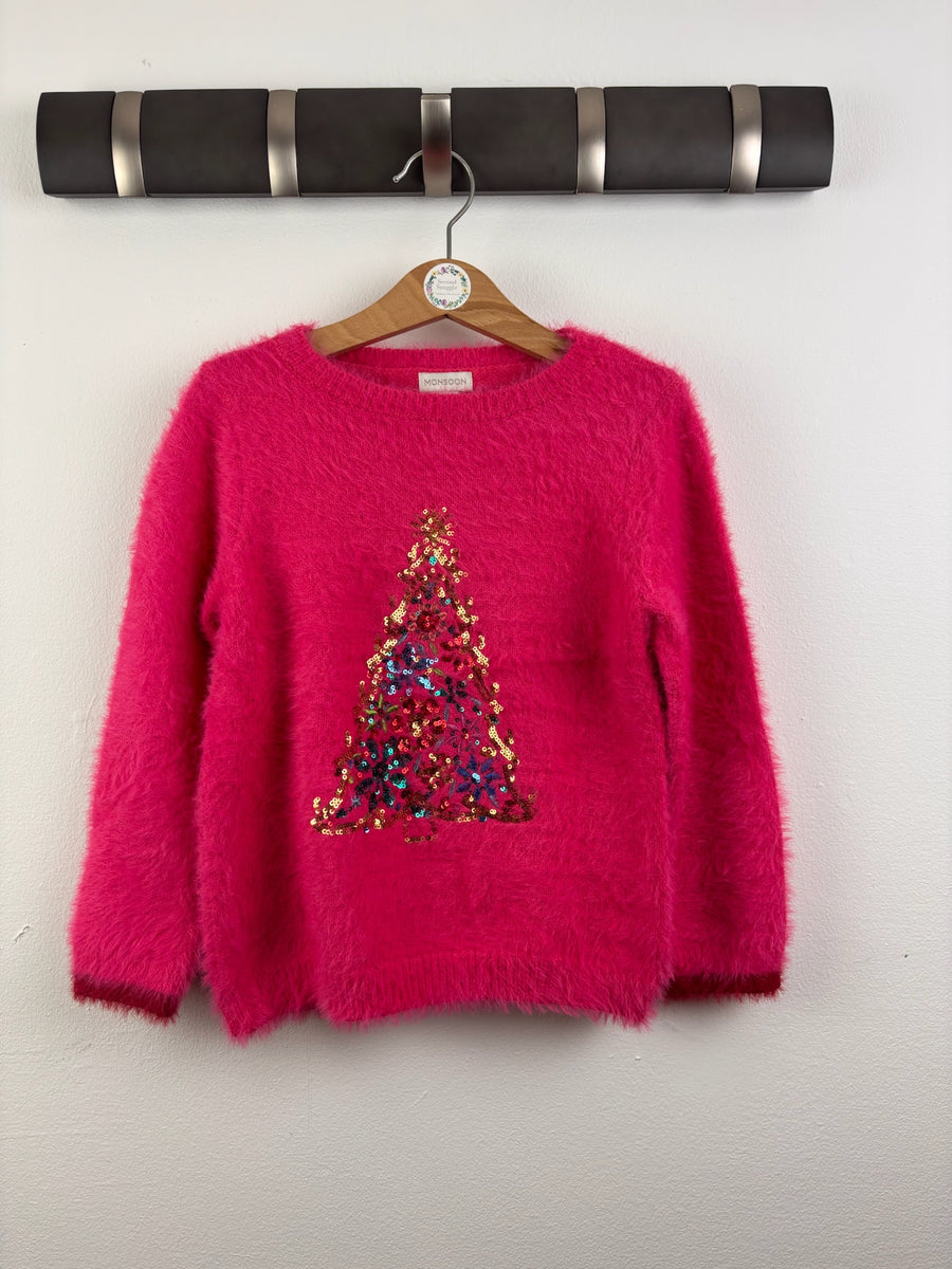 Monsoon Pink Fluffy Sequin Christmas Tree Jumper 5-6 Years-Jumpers-Second Snuggle Preloved