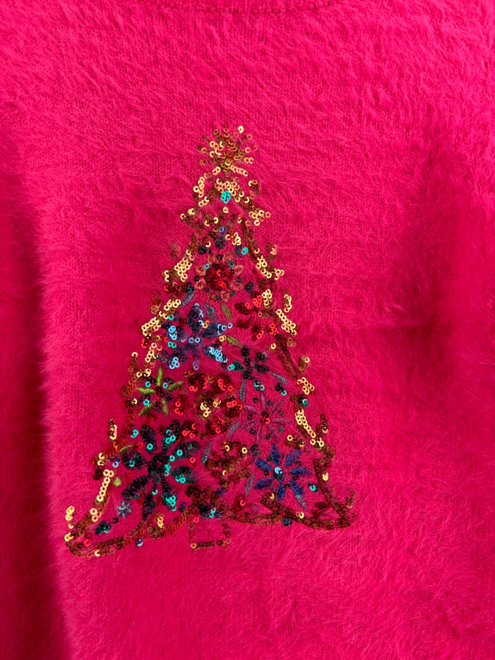 Monsoon Pink Fluffy Sequin Christmas Tree Jumper 5-6 Years-Jumpers-Second Snuggle Preloved