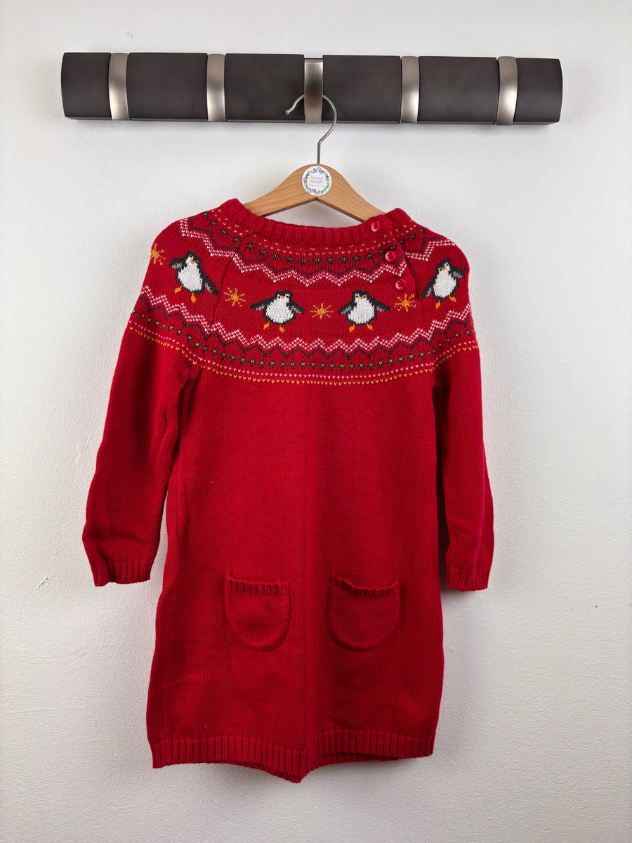 John Lewis Red Penguin Knitted Christmas Dress 2-3 Years-Dresses-Second Snuggle Preloved