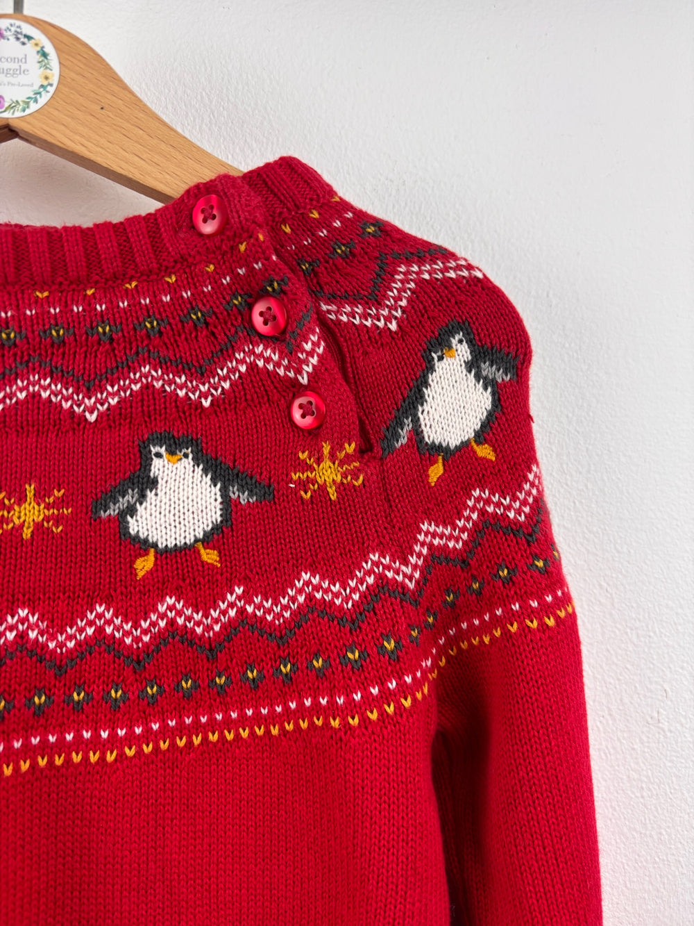 John Lewis Red Penguin Knitted Christmas Dress 2-3 Years-Dresses-Second Snuggle Preloved