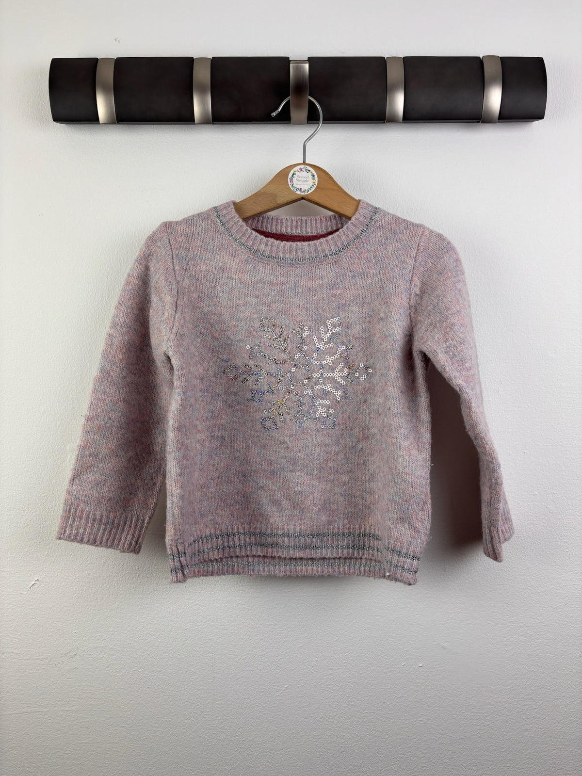M&S Pink Sequin Snowflake Christmas Jumper 18-24 Months-Jumpers-Second Snuggle Preloved