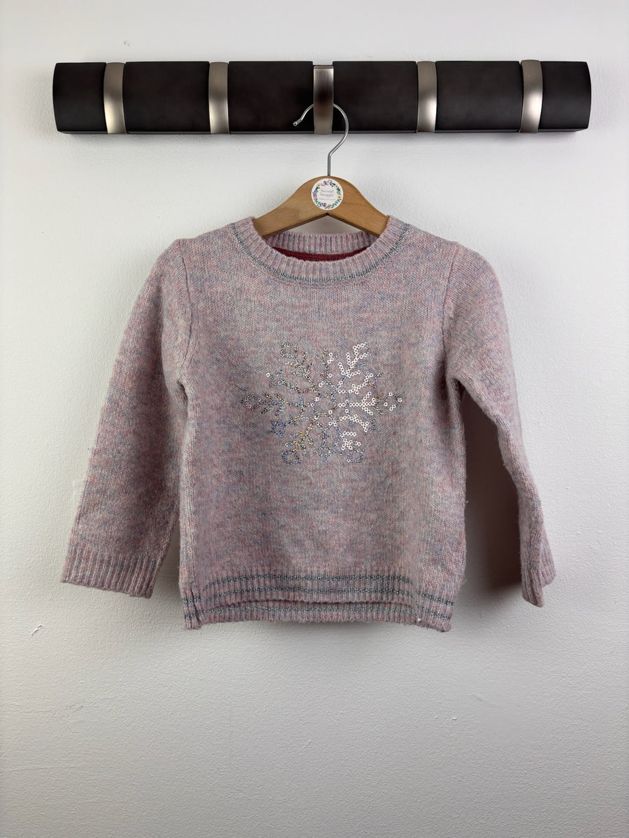 M&S Pink Sequin Snowflake Christmas Jumper 18-24 Months-Jumpers-Second Snuggle Preloved