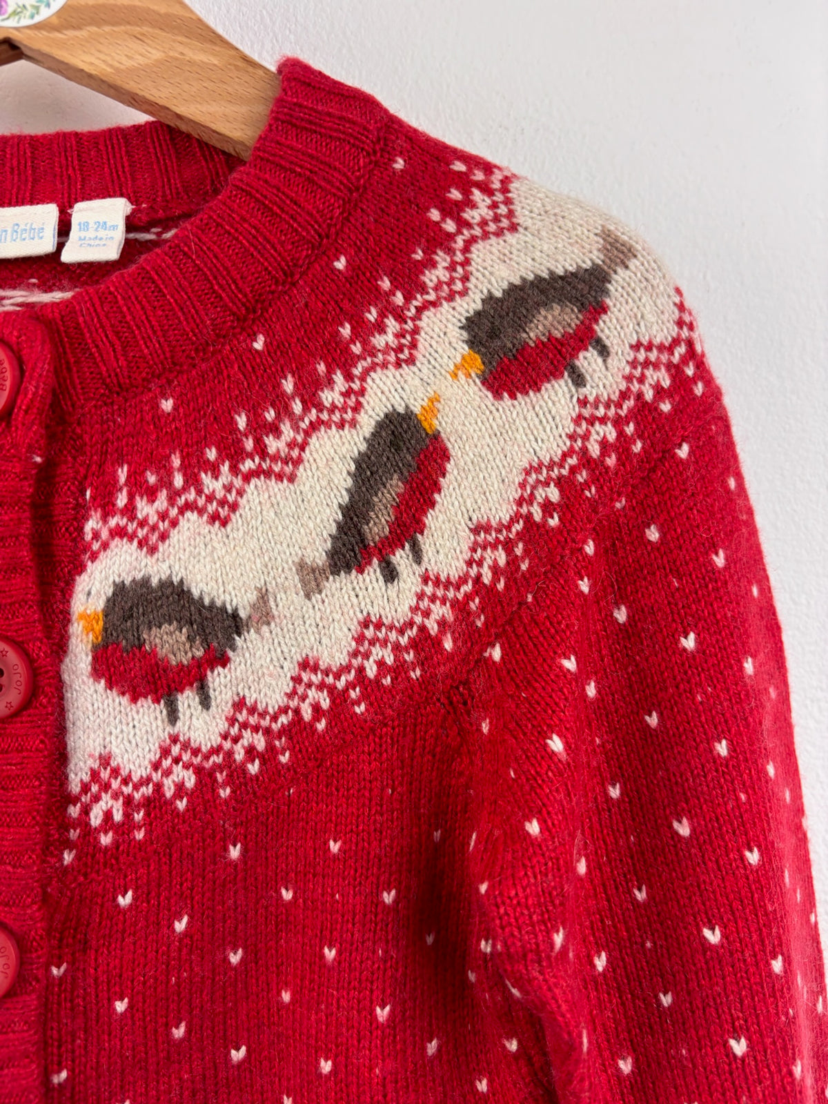JoJo Maman Bébé Red Robin Christmas Cardigan 18-24 Months-Cardigans-Second Snuggle Preloved