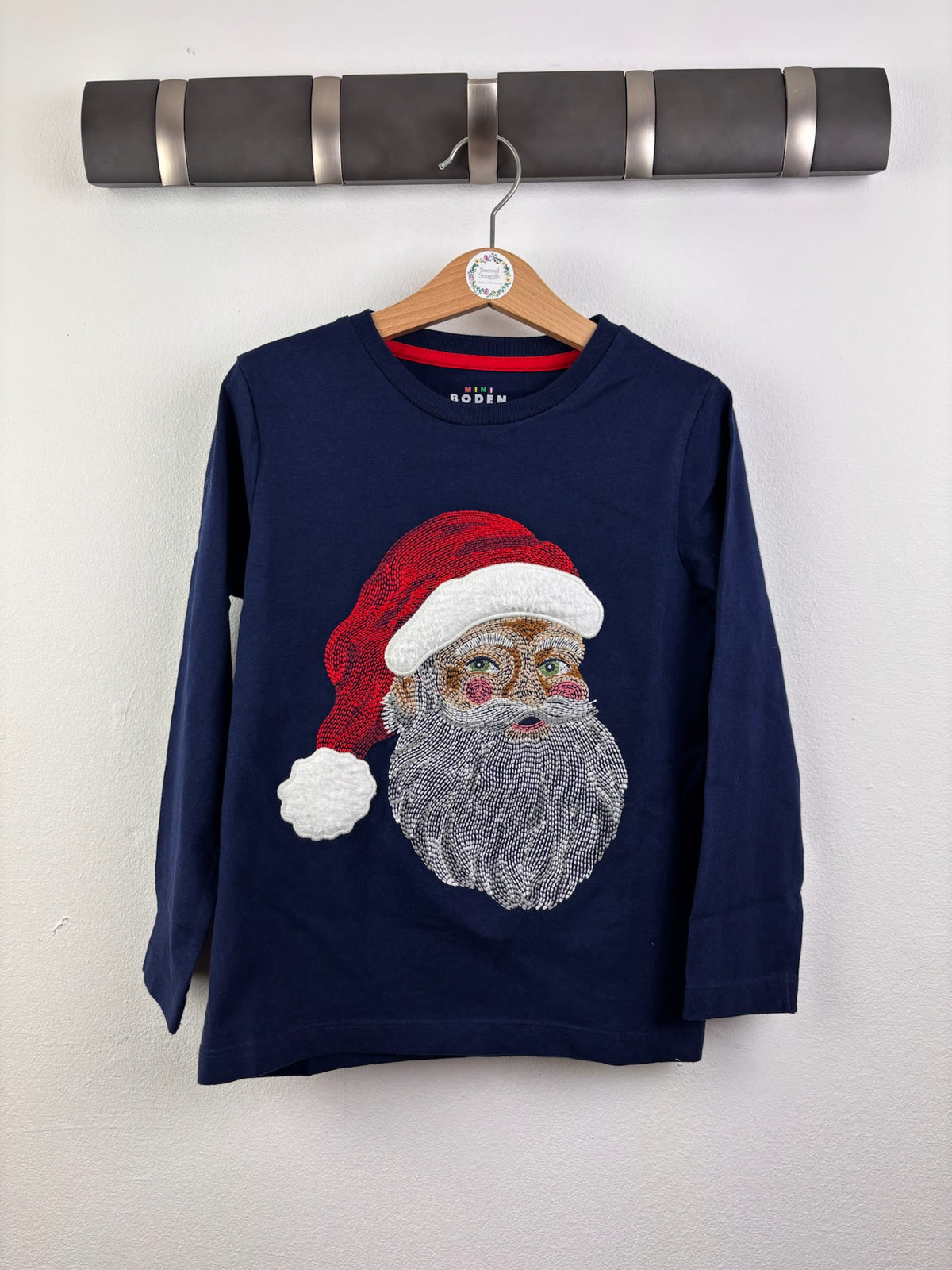 Mini Boden Navy Christmas Santa Long Sleeve T-Shirt-Tops-Second Snuggle Preloved