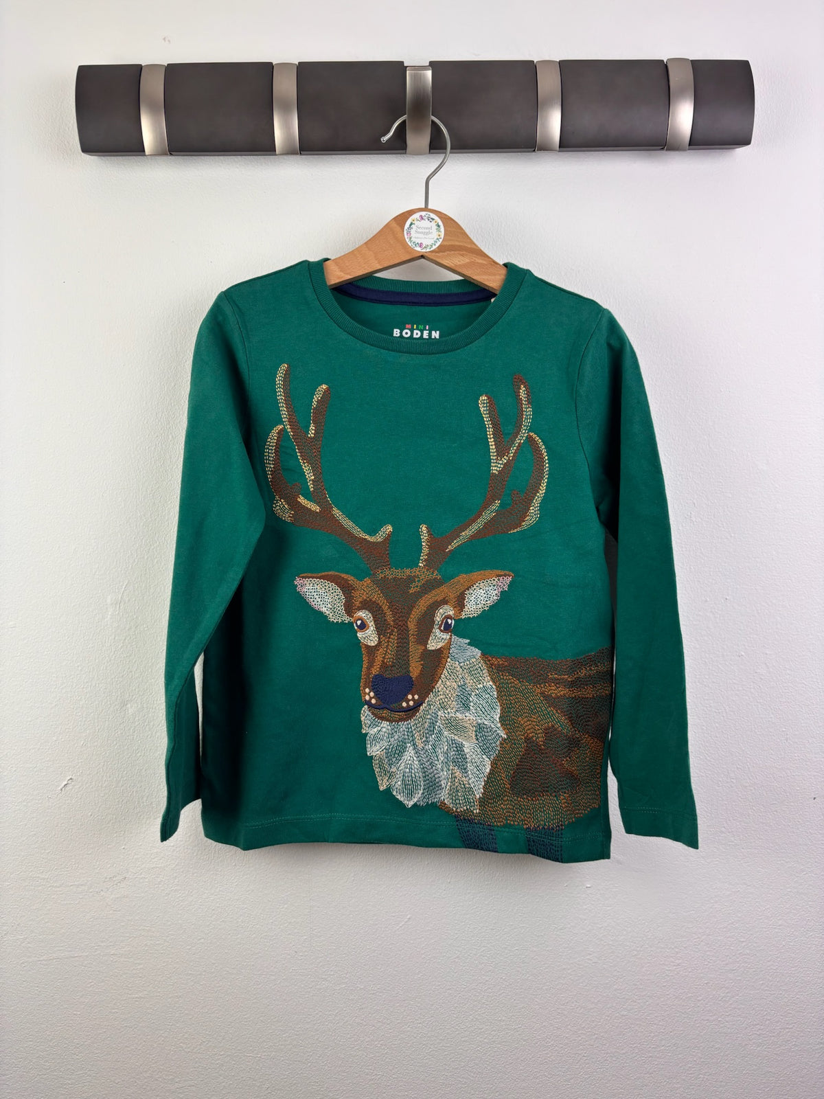 Mini Boden Green Christmas Reindeer Long Sleeve T-Shirt-Tops-Second Snuggle Preloved