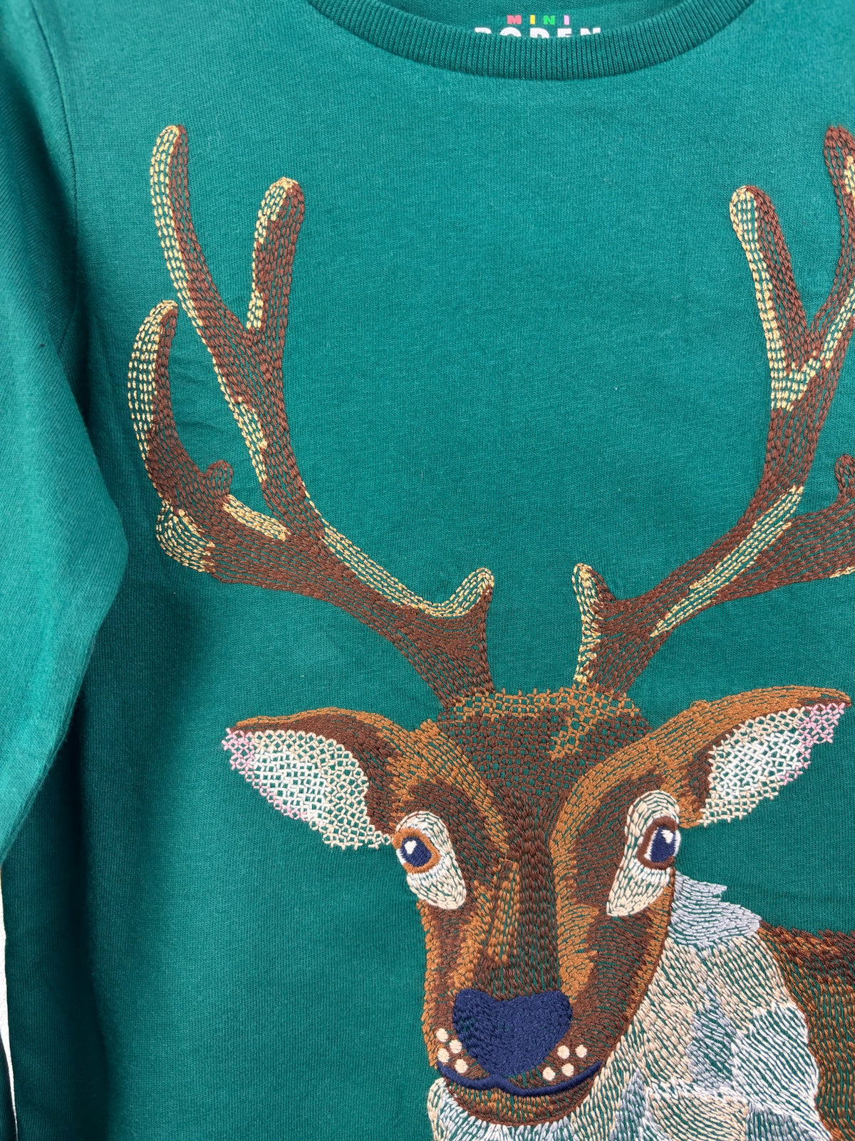 Mini Boden Green Christmas Reindeer Long Sleeve T-Shirt-Tops-Second Snuggle Preloved