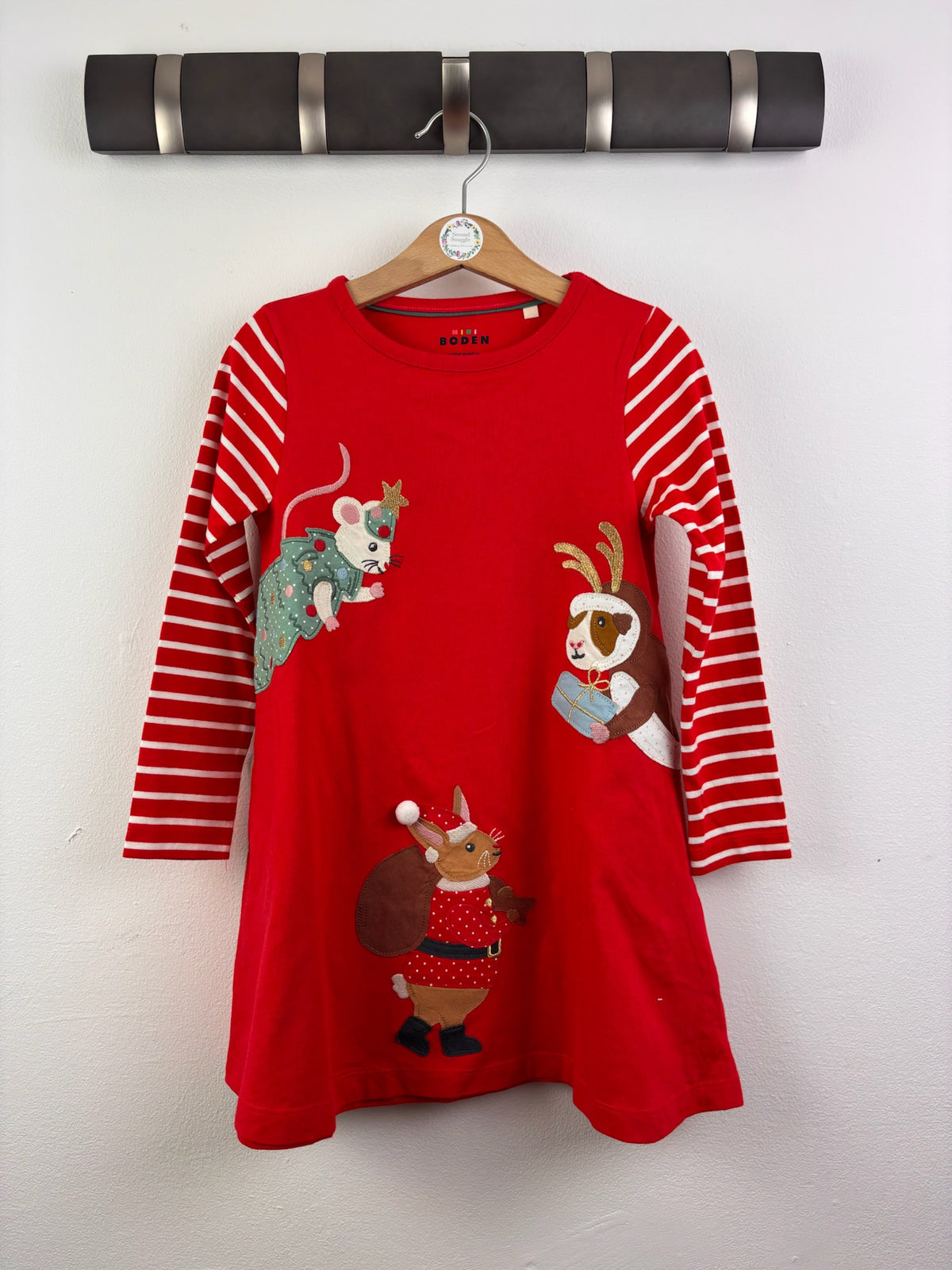 Mini Boden Red Christmas Animal Appliqué Dress-Dresses-Second Snuggle Preloved