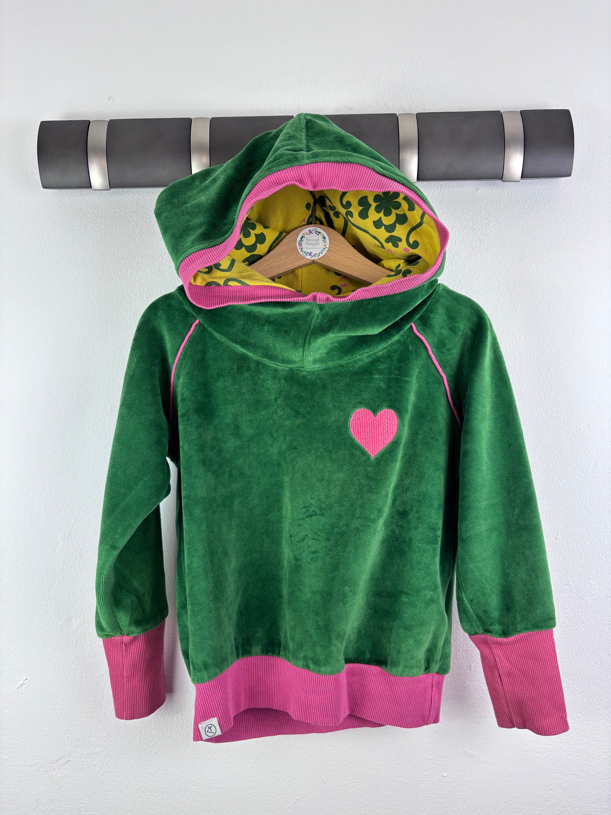 Alba Green Velour Heart Hoodie 3-4 Years 104-Hoodies-Second Snuggle Preloved