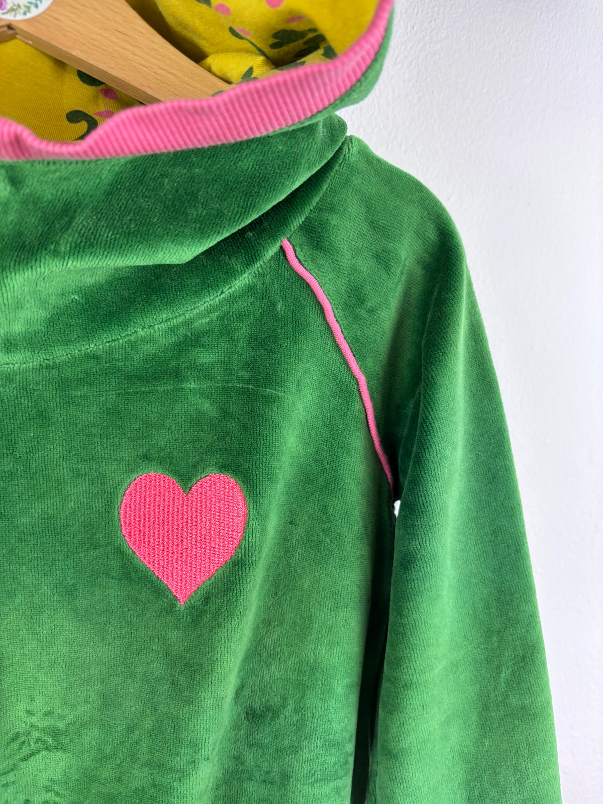Alba Green Velour Heart Hoodie 3-4 Years 104-Hoodies-Second Snuggle Preloved