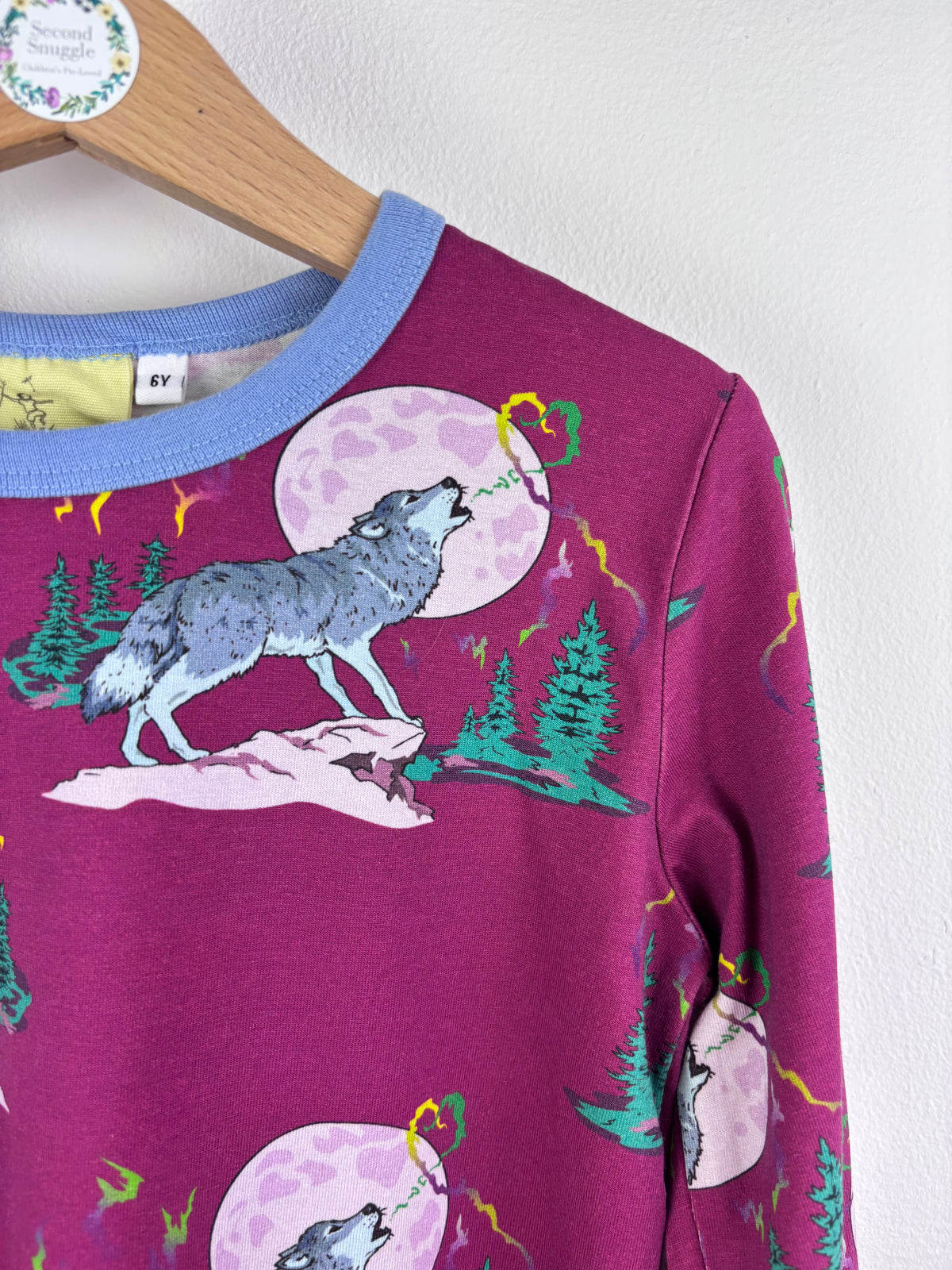 Coddi & Womple Purple Wolf Long Sleeve Top 6 Years-Tops-Second Snuggle Preloved