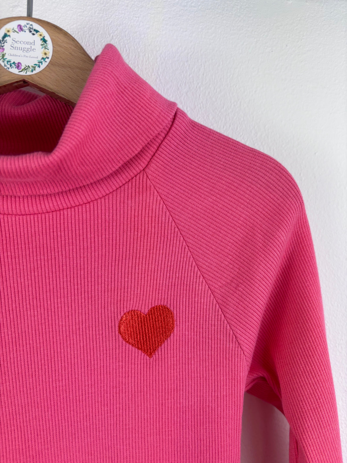 Alba Pink Ribbed Heart Roll Neck Top 5-6 Years 116-Tops-Second Snuggle Preloved