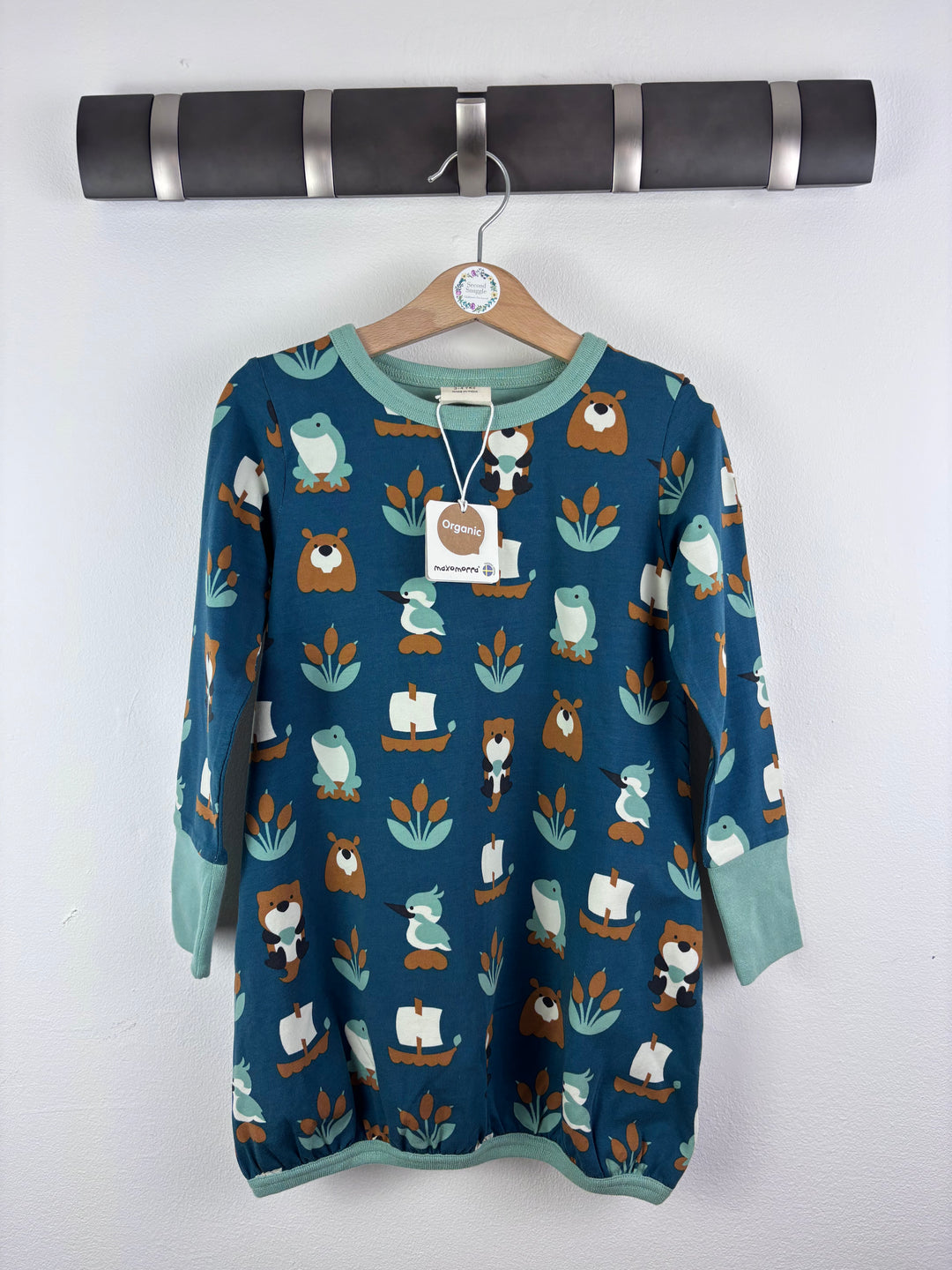 Maxomorra Blue Woodland Print Dress 3-4 Years-Dresses-Second Snuggle Preloved