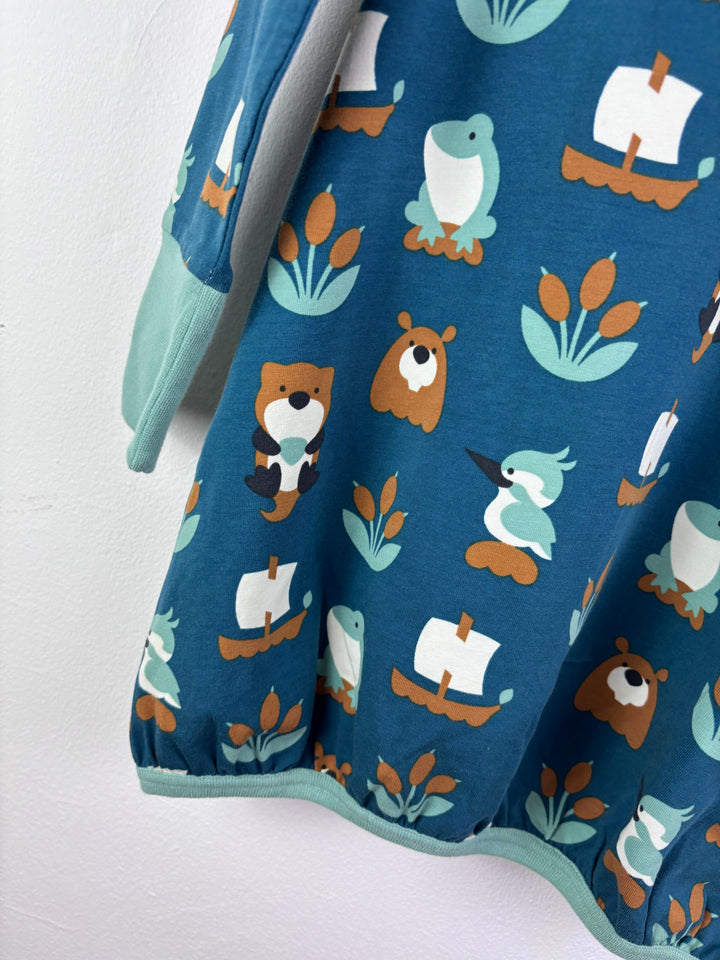 Maxomorra Blue Woodland Print Dress 3-4 Years-Dresses-Second Snuggle Preloved