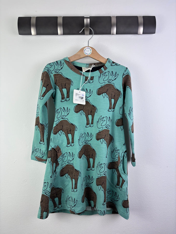 Maxomorra Mint Moose Print Dress 3-4 Years-Dresses-Second Snuggle Preloved