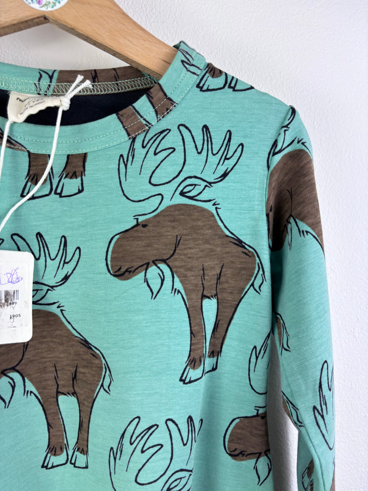 Maxomorra Mint Moose Print Dress 3-4 Years-Dresses-Second Snuggle Preloved