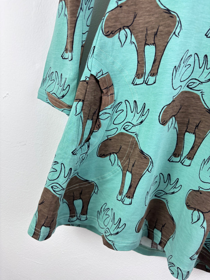 Maxomorra Mint Moose Print Dress 3-4 Years-Dresses-Second Snuggle Preloved