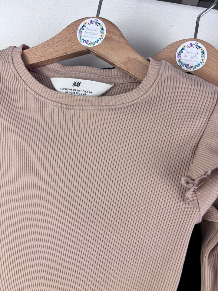 H&M Beige Ribbed Top and Leopard Leggings Bundle 3-4 Years-Tops-Second Snuggle Preloved