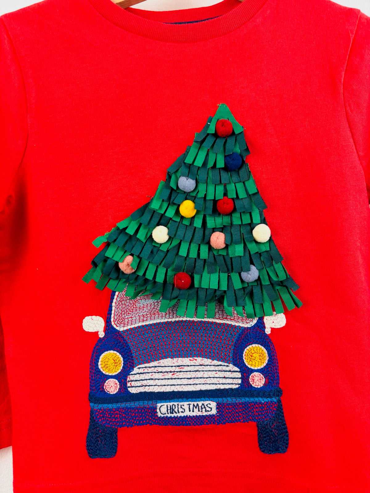Boden Red Christmas Car & Tree Appliqué Long Sleeve Top-Tops-Second Snuggle Preloved