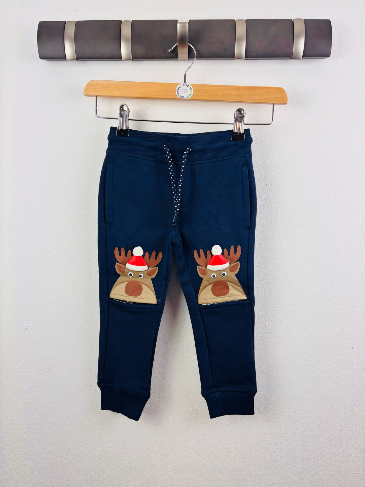 C&A Navy Christmas Reindeer Knee Patch Joggers-Trousers-Second Snuggle Preloved
