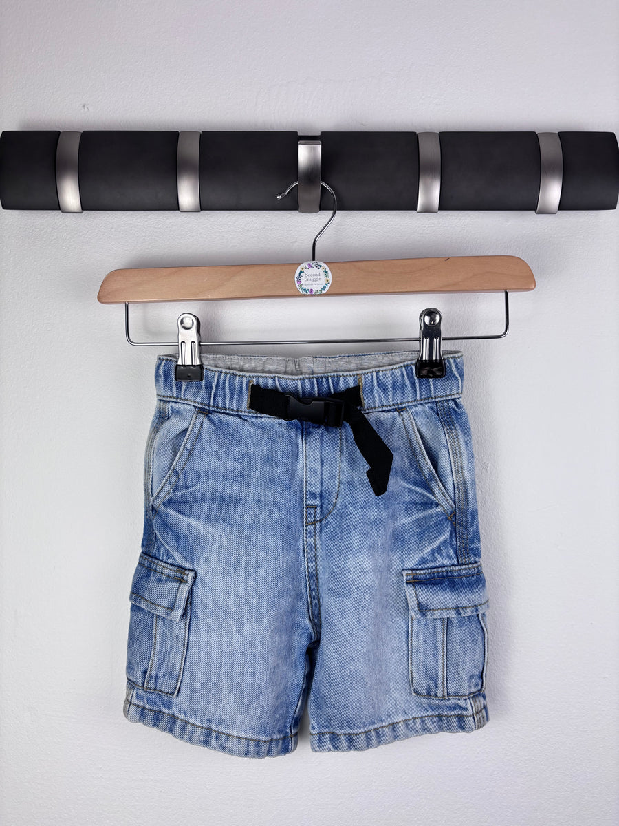 M&S Light Wash Cargo Denim Shorts 3-4 Years-Shorts-Second Snuggle Preloved