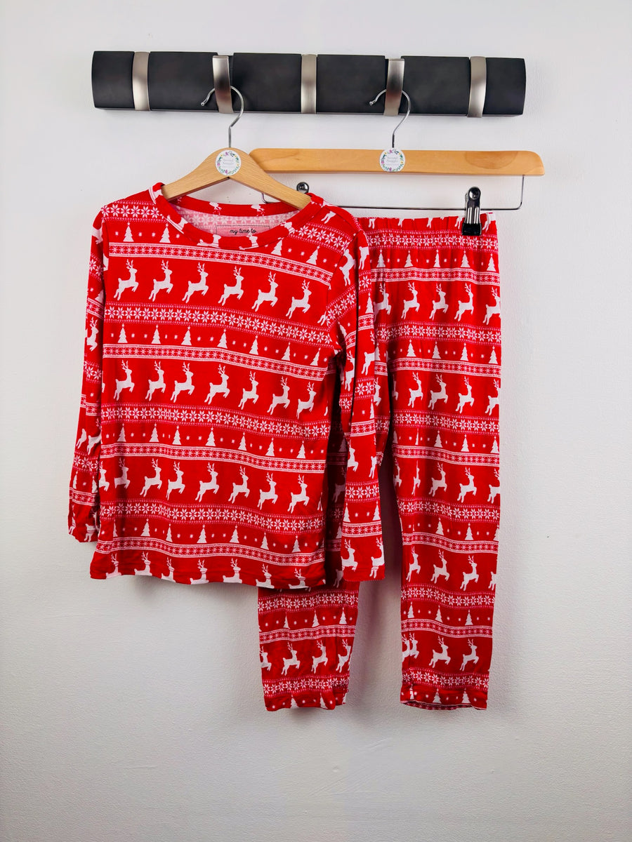 Urban Outlaws Red Christmas Pyjama Set Reindeer Fair Isle 4-5 Years-Night Wear-Second Snuggle Preloved