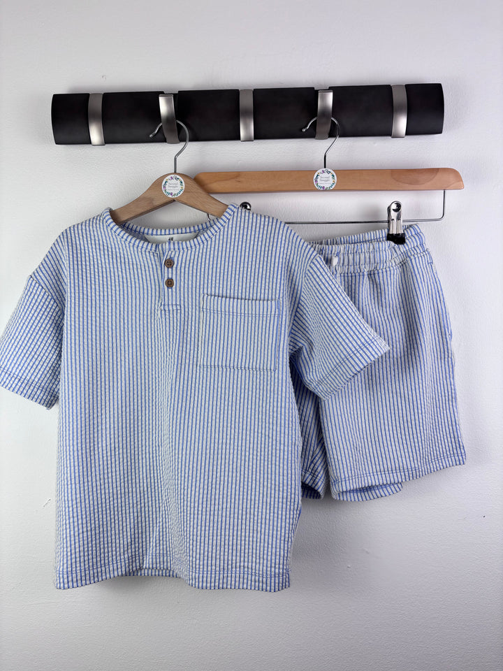 H&M Blue Stripe Short Sleeve Shirt and Shorts Set 5-6 Years-Sets-Second Snuggle Preloved