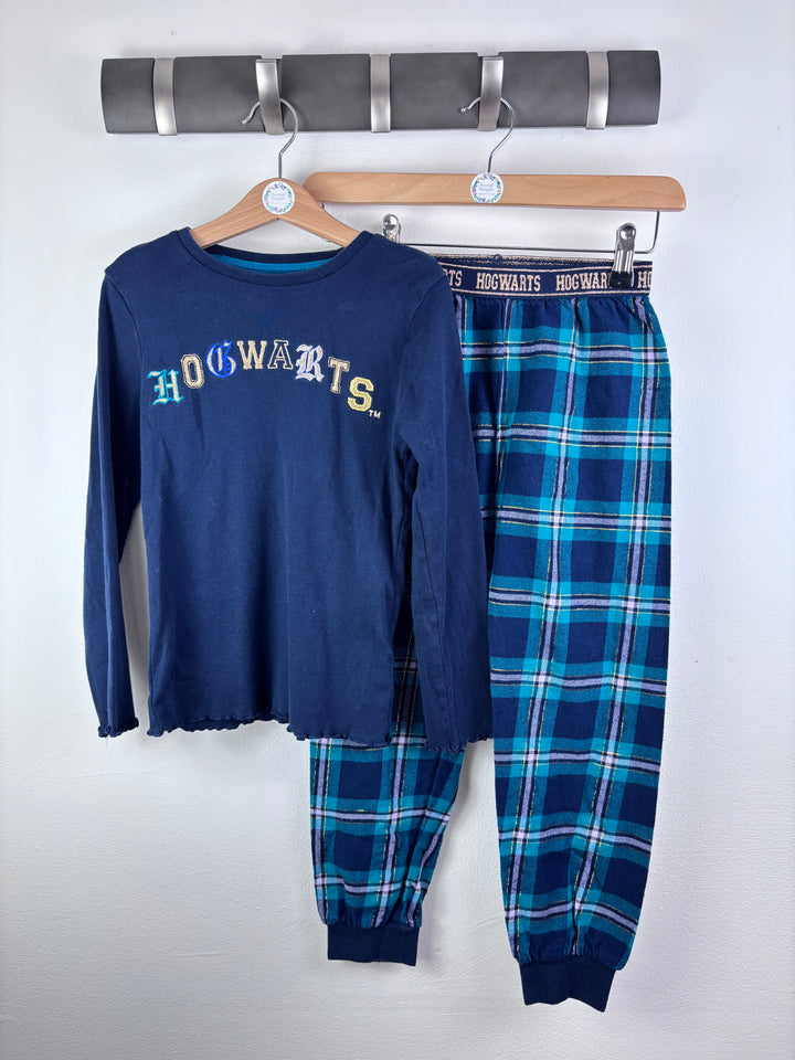 M&S Navy Pyjama Set Hogwarts Check 7-8 Years-Night Wear-Second Snuggle Preloved