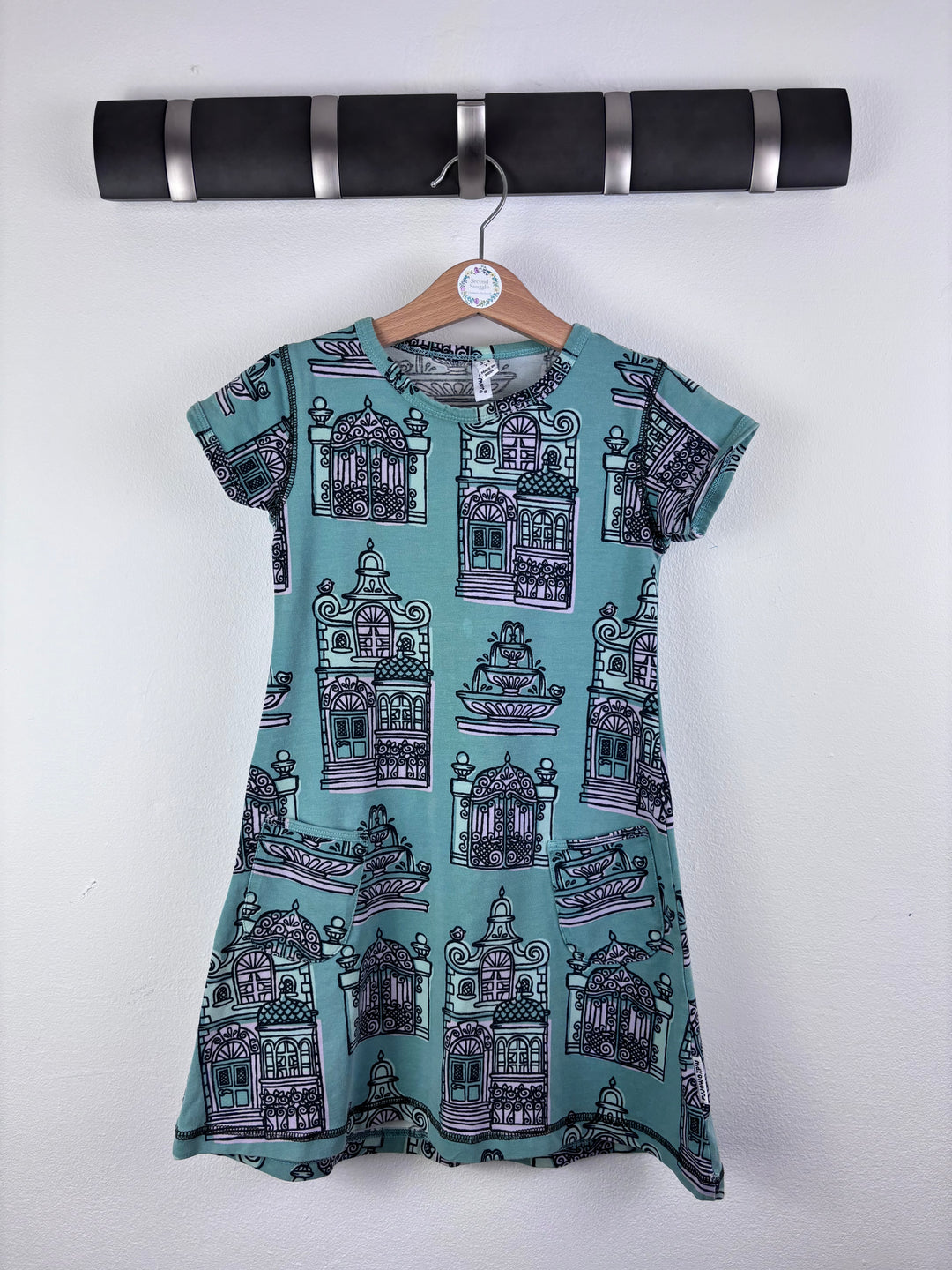 Maxomorra Mint Dress Building Print Pockets 3-4 Years-Dresses-Second Snuggle Preloved