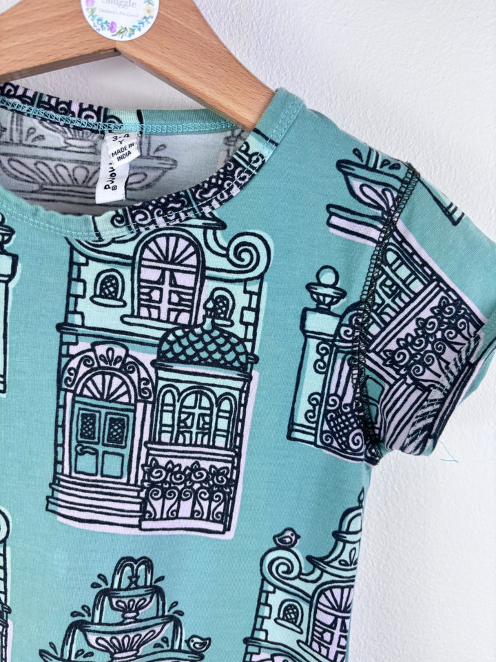 Maxomorra Mint Dress Building Print Pockets 3-4 Years-Dresses-Second Snuggle Preloved