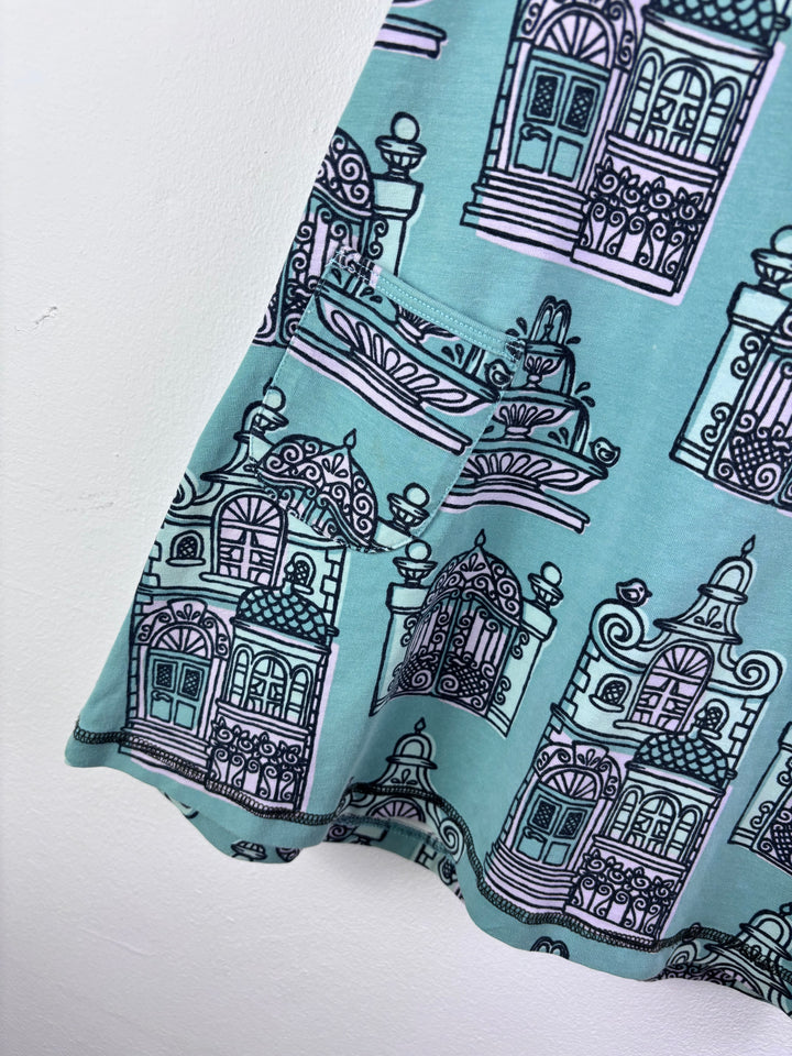 Maxomorra Mint Dress Building Print Pockets 3-4 Years-Dresses-Second Snuggle Preloved