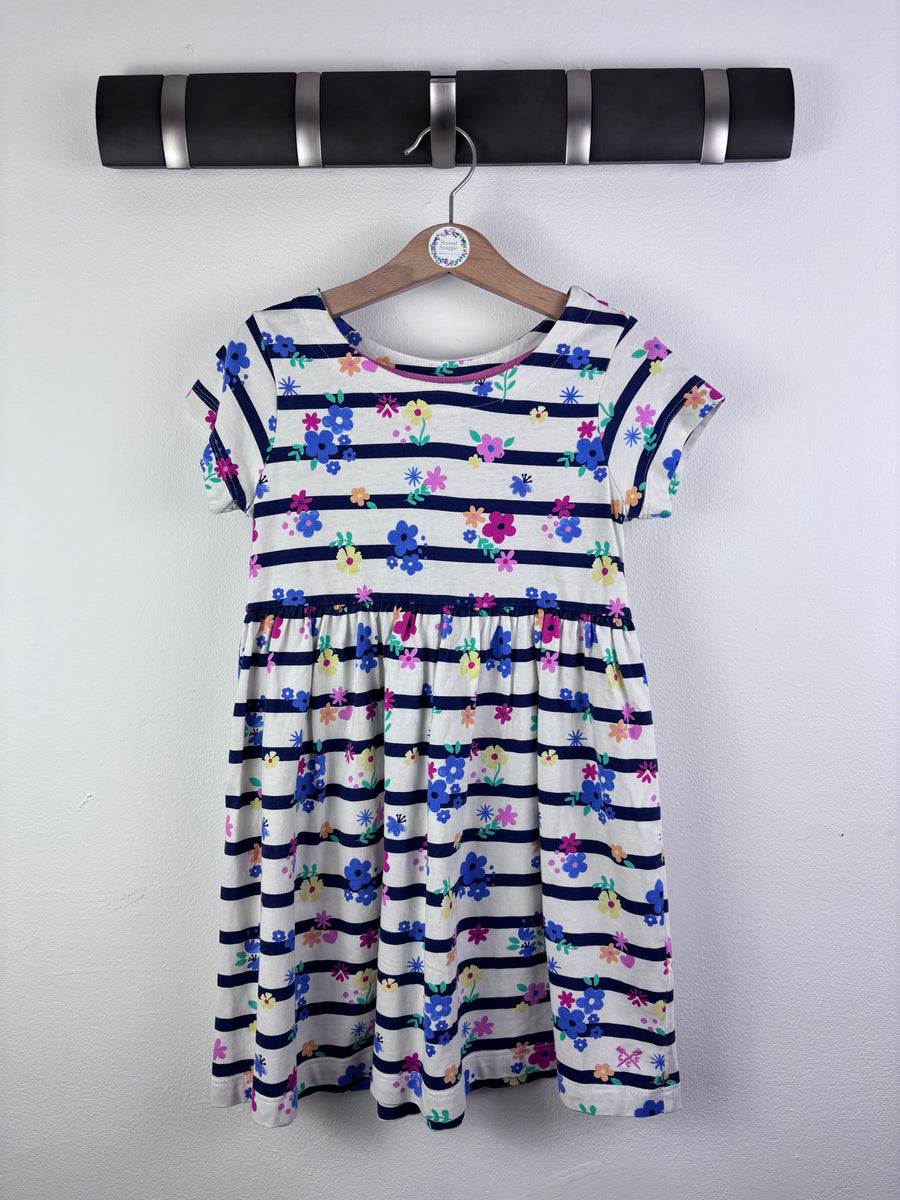 Crew Kids White and Navy Stripe Floral Dress 4-5 Years-Dresses-Second Snuggle Preloved