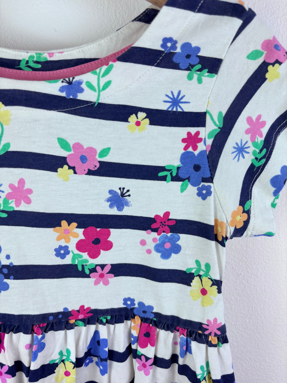 Crew Kids White and Navy Stripe Floral Dress 4-5 Years-Dresses-Second Snuggle Preloved
