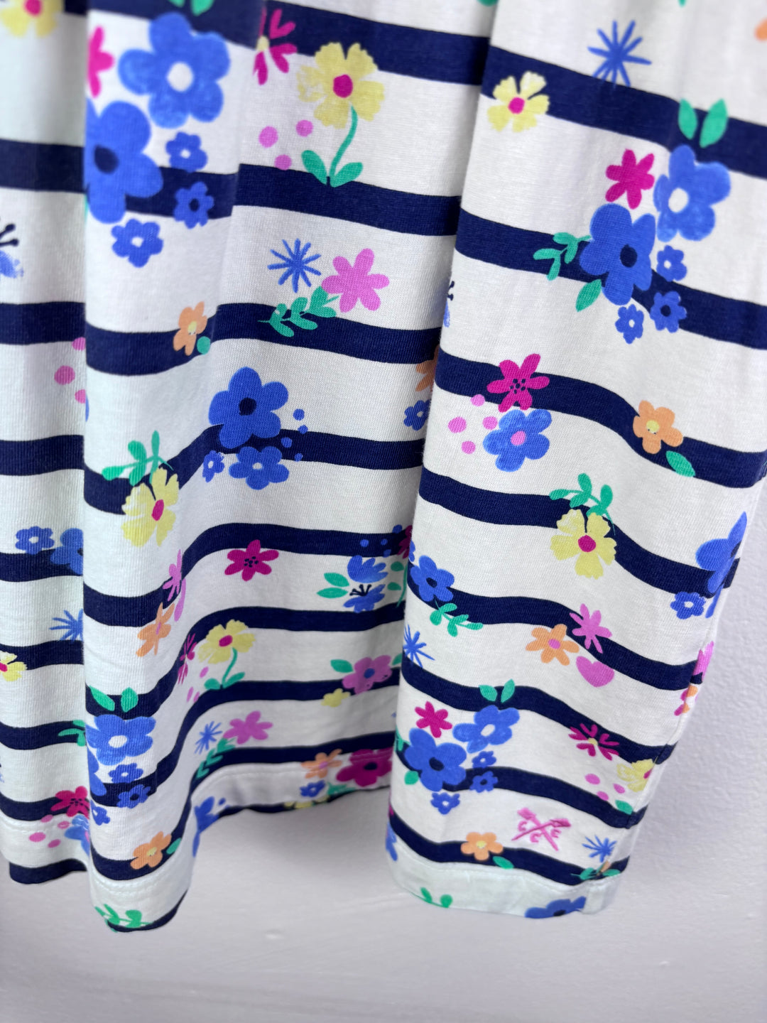 Crew Kids White and Navy Stripe Floral Dress 4-5 Years-Dresses-Second Snuggle Preloved