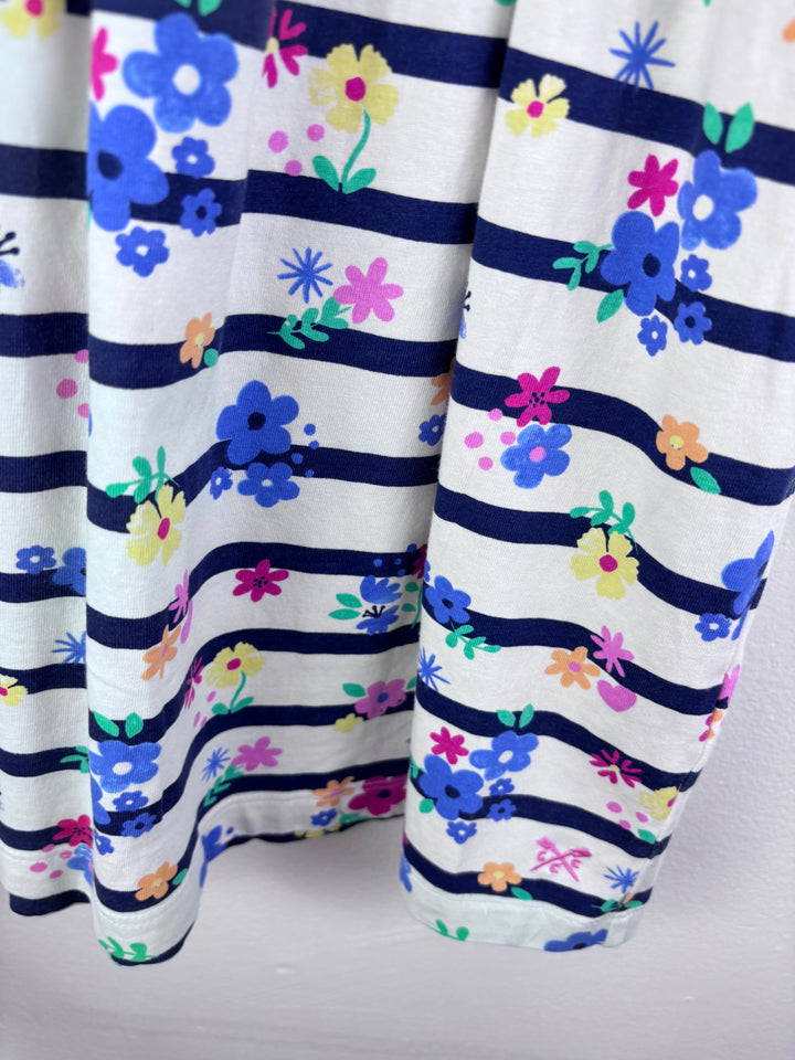 Crew Kids White and Navy Stripe Floral Dress 4-5 Years-Dresses-Second Snuggle Preloved