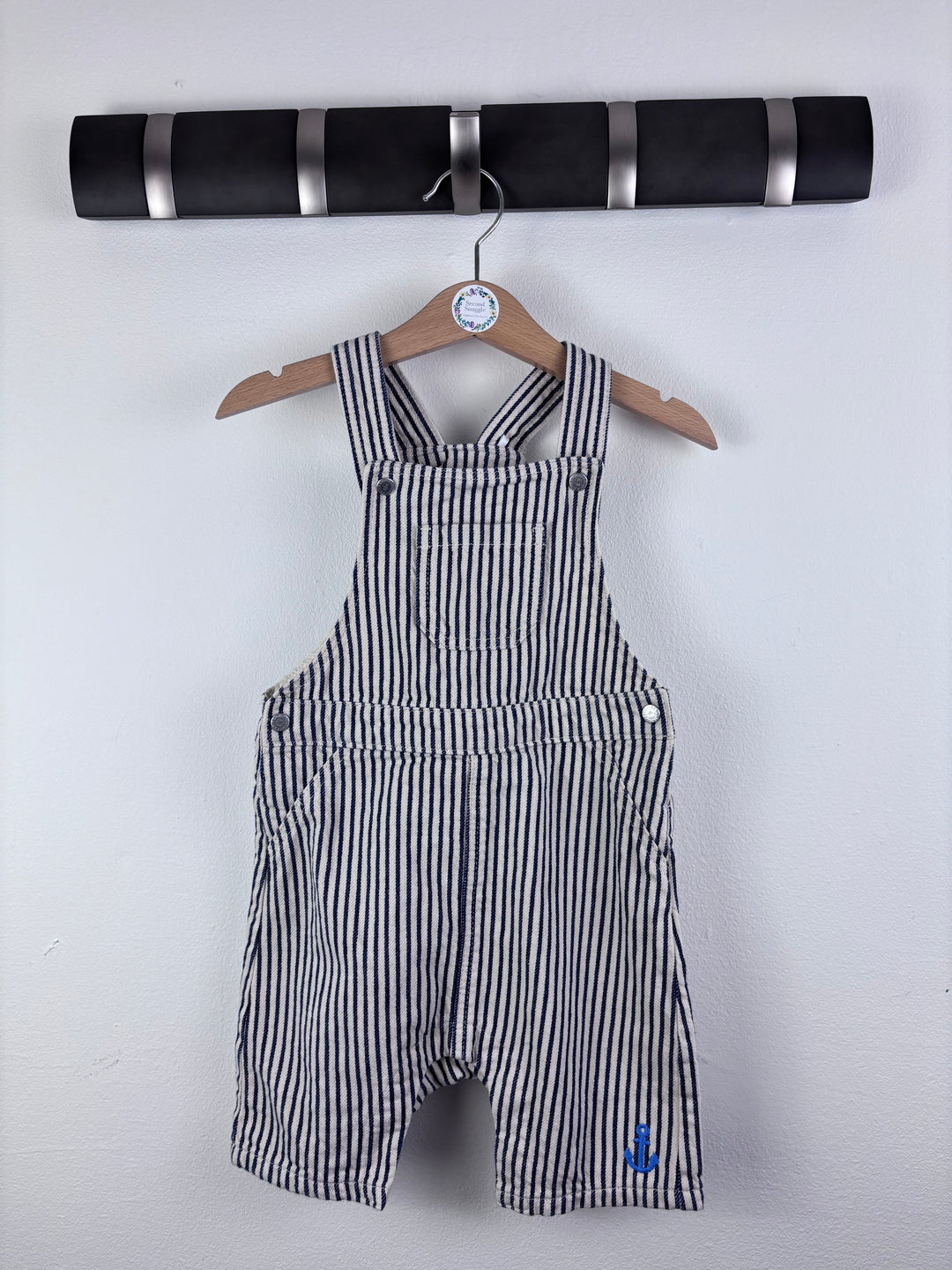 M&S Navy and White Stripe Dungaree Shorts 18-24 Months-Dungarees-Second Snuggle Preloved