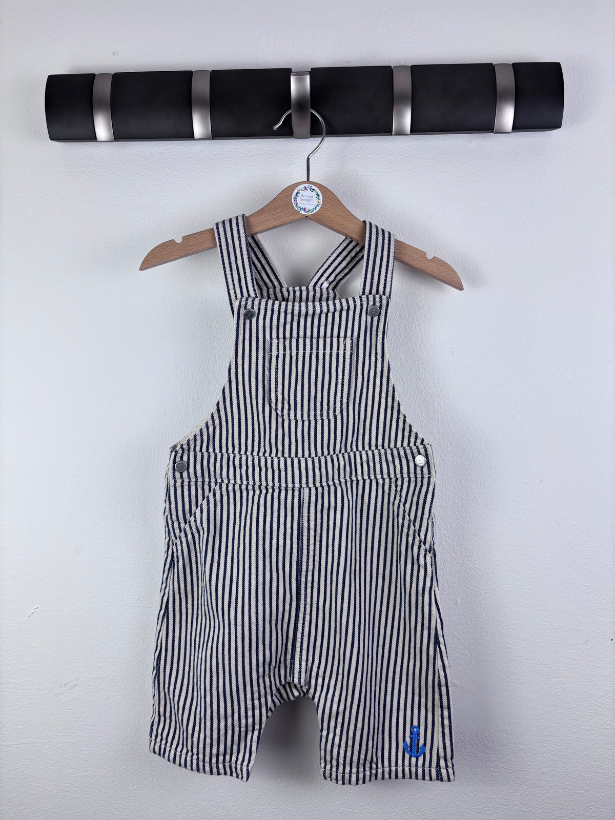 M&S Navy and White Stripe Dungaree Shorts 18-24 Months-Dungarees-Second Snuggle Preloved