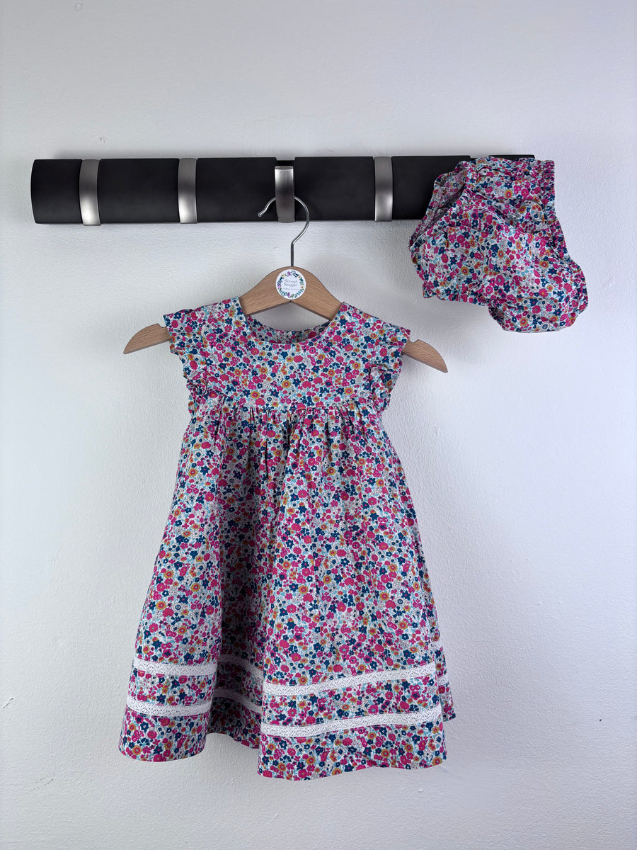 John Lewis Pink Floral Dress with Bloomers 6-9 Months-Dresses-Second Snuggle Preloved